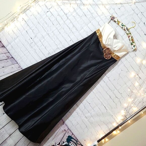 NWT Y2K Jessica McClintock Gunne Sax Strapless Sequins Black Prom Dress Gown